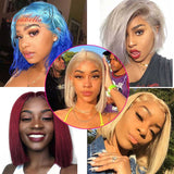 Vrvogue Hair Colorful Rainbow Bob Wigs 13x4/4x4 Lace Wigs Human Hair Brazilian Straight Pre Plucked With Baby Hair