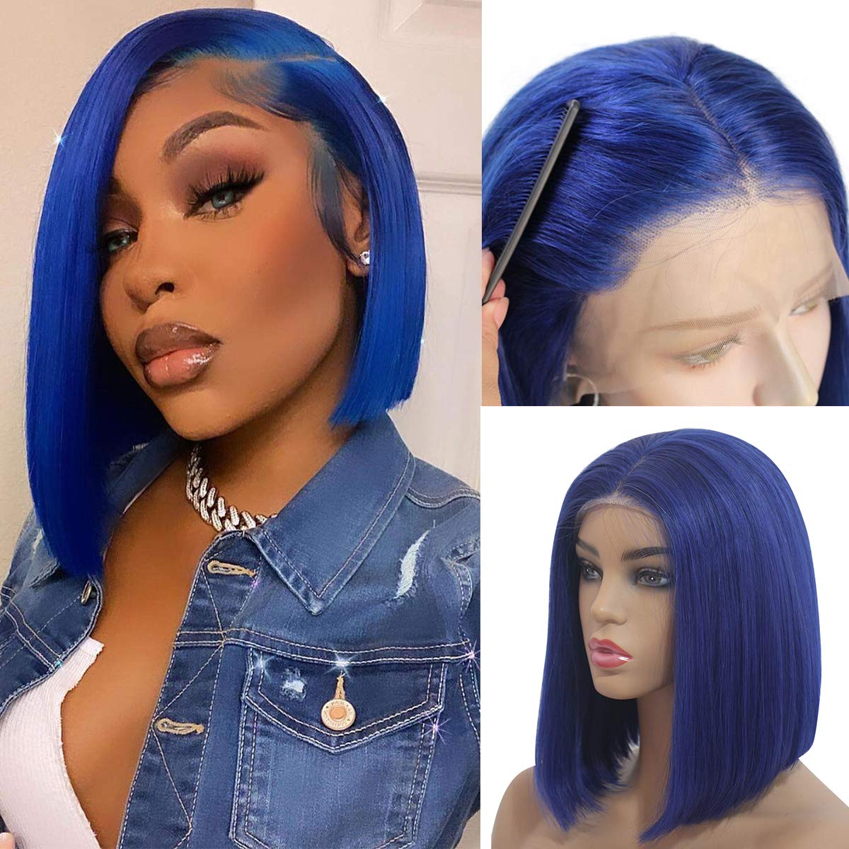 Blue Straight Hair Wigs 13*4/4*4 HD Transparent Lace Front Short Bob Wigs 180 210 Density Human Hair Wigs Vrvogue Hair