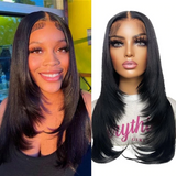 Vrvogue Bone Straight Lace Front Wigs with Layer Inner Buckle Virgin Human Hair Wigs For Women