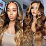 Vrvogue Hair Ombre Honey Brown Highlight Wigs Body Wave Transparent 13x4/T Part/4x4 Lace WigsHuman Hair