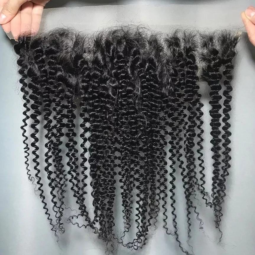 20 Pieces/Lot Curly  Hair 13x4 Transparent Lace Frontal Free Middle Three Part  Transparent Lace Remy Human Hair Bulk Sale