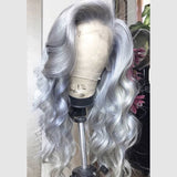 Peruvian Hair Silver Color Body Wave Hair Transparent 13x4 / T Part/4x4 Lace  Wigs 180 210 Density Human Hair Wigs