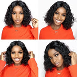 13x4/4x4 HD Transparent Lace Wigs Water Wave Bob Wigs  10A 180 210  Density  Human Hair Natural Color Wigs