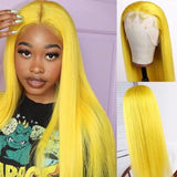 Yellow Colored 13x4 / T Part/4 x4 Transparent Lace Front Human Hair Wigs Straight Hair Peruvian Women Wig Pre Plucked With Baby Hair