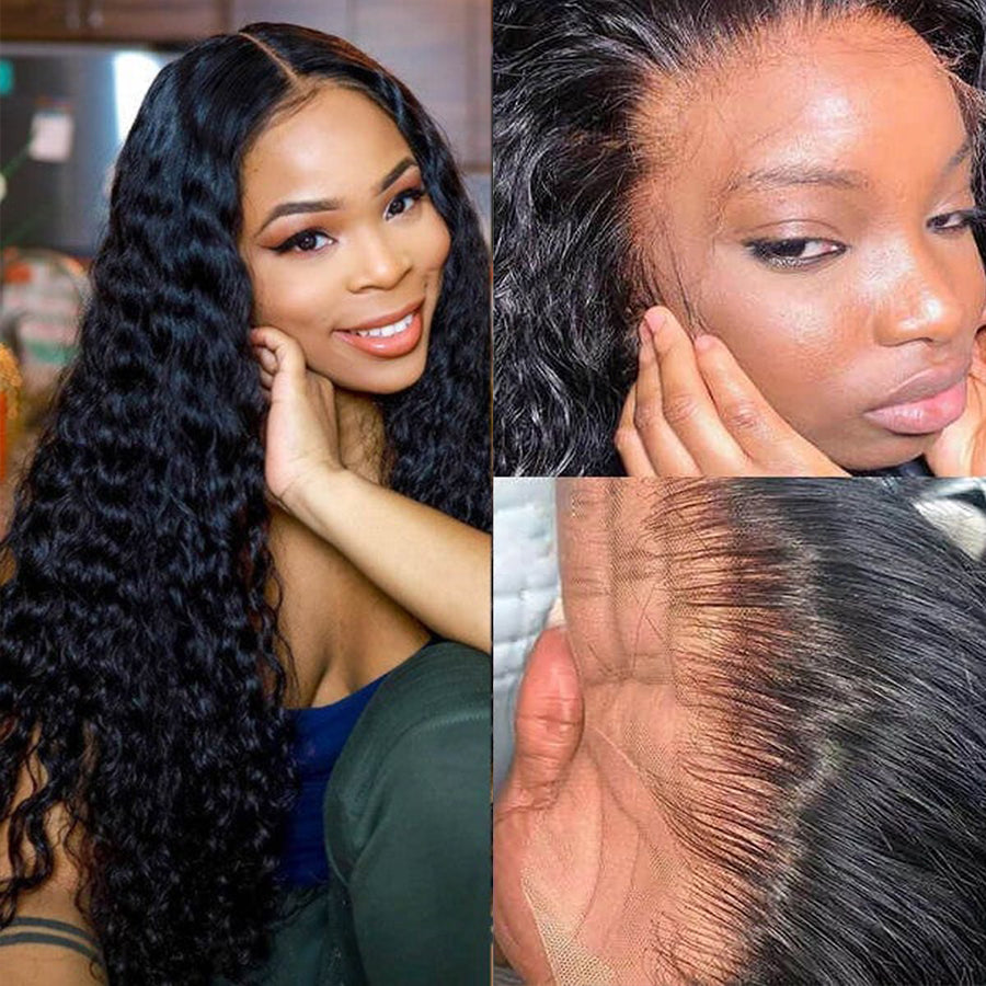 Brazilian Virgin Hair Deep Wave Wigs 13*4 HD Transparent Lace Front Wigs 180 210 250 Density Human Hair Wigs Vrvogue Hair