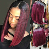 1B/99J Colored Short Bob Wigs Straight Hair 13x4/4x4 Transparent Lace Wigs Front Human Hair Wigs 180 210 Density Brazilian Virgin Hair