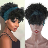 VRVOGUE Headband Wig With Bangs Brazilian Afro Kinky Curly Glueless Human Hair Wigs 180 Density Natural Color
