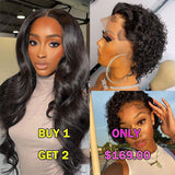 Buy One Get One Free Transparent 4x4 Lace Closure Body Wave Wigs 180% Density Human Hair Wigs