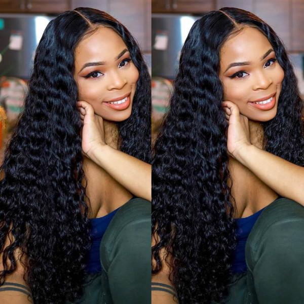 Buy One 180% Density Transparent 4*4  Lace Closure Curly Wigs Get One Free Straight Headband Bob