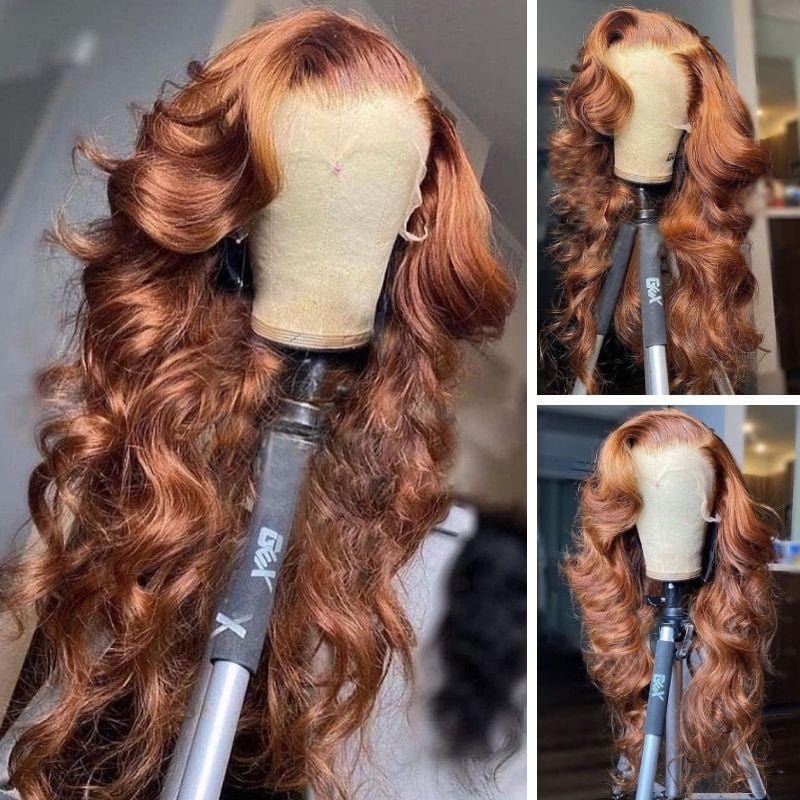 13*4/T Part Lace Front Wigs Loose Wave Wigs Chestnut Brown Highlight Color Wigs 180 210 Density 30 Inch Vrvogue Hair