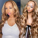 Charming Honey Blonde Highlight Body Wave Vrgin Human Hair Wigs 13x4 Middle Part Lace Front Wig