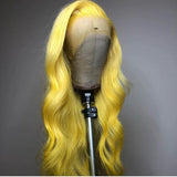 Yellow Colored 13x4 / T Part/4 x4 Transparent Lace Front Human Hair Wigs Body Wave Peruvian Women Wig Pre Plucked With Baby Hair