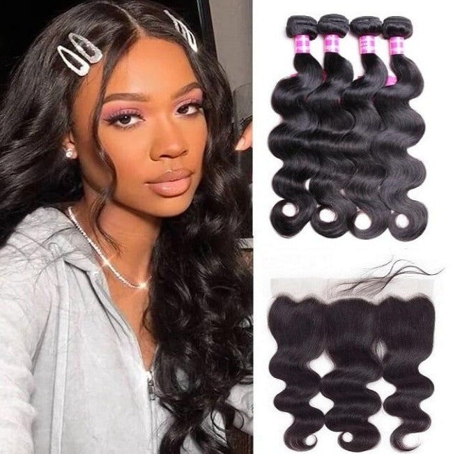 Brazilian Body Wave 4 Bundles With 13*4 Lace Frontal 10A Grade 100% Human Remy Hair Vrvogue Hair