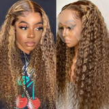 Vrvogue Honey Blonde Highlight Lace Frontal Wig Pre Plucked Jerry Curly Human Hair Wigs