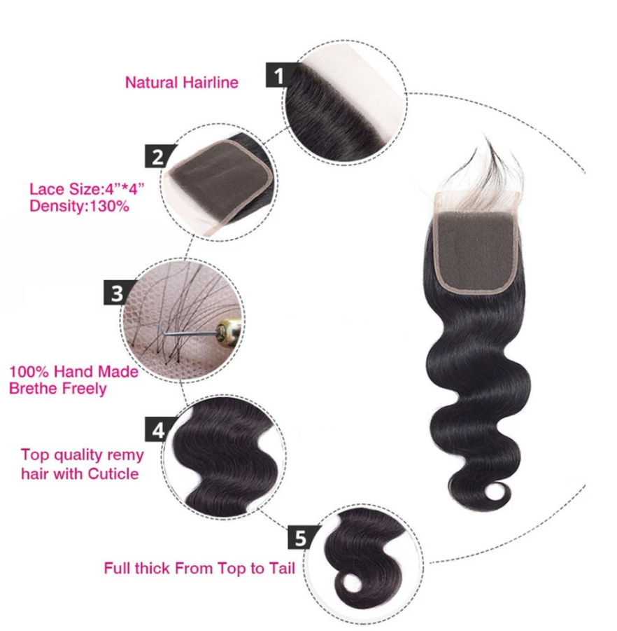 Malaysian Body Wave 3 Bundles With 4*4 Lace Closure 10A Grade 100% Human Remy Hair Vrvogue Hair