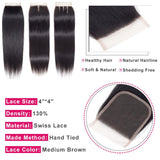 Indian Straight 3 Bundles With 4*4 Lace Closure 10A Grade 100% Human Remy Hair Vrvogue Hair