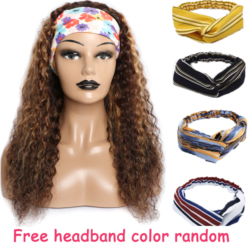 Water Wave Headband Wig Highlight Piano Color Glueless Scarf Wigs 180 210 Density