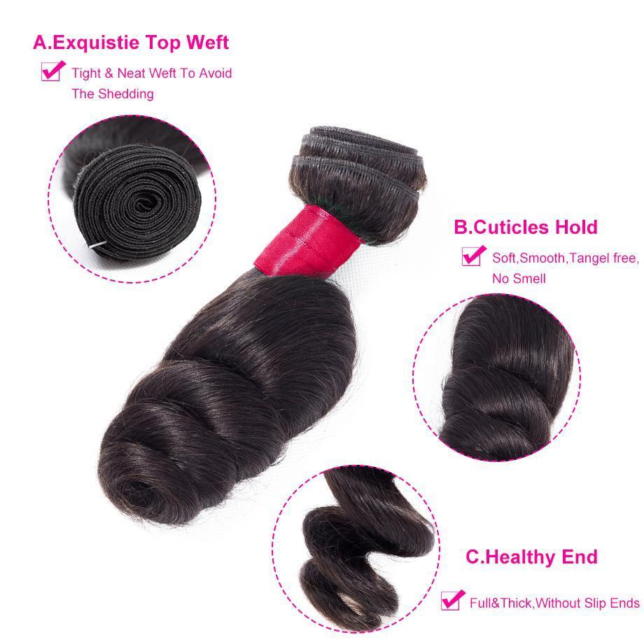 Brazilian Loose Wave 4 Bundles With 4*4 Lace Closure 10A Grade 100% Human Remy Hair Vrvogue Hair