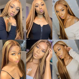 Vrvogue Hair Straight Honey Blond Highlight 13*4 Lace Front Virgin Human Hair Wigs Pre Plucked With Baby Hair