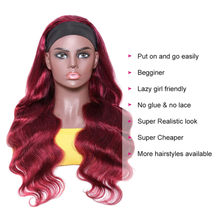 Brazilian Body Wave Wigs 99J Glueless Headband Wigs Human Hair Wigs