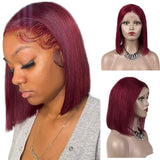 Vrvogue Hair 99J Straight Hair Wig 13*4/4*4 HD Transparent Lace Front Short Bob Wigs 180 210 Density Human Hair Wig