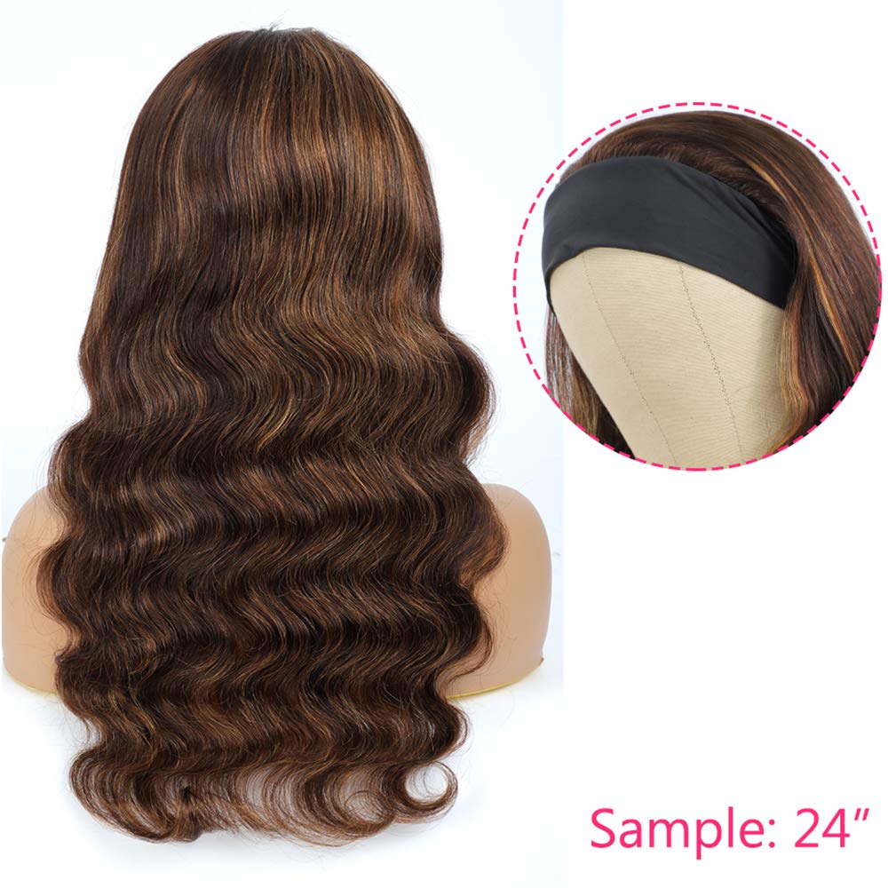 Brazilian Body Wave Wigs Highlight Ombre #4/27 Glueless Headband Wigs 180 210 Density Human Hair Wigs