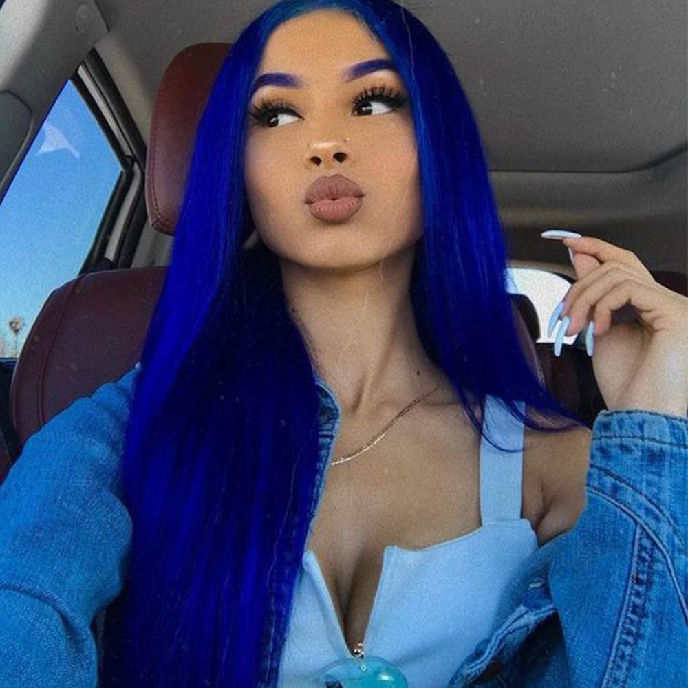 13X4 Blue Color T Part/4X4 Transparent Lace Front Wig Straight Hair Wigs Human Hair Wigs Pre Plucked With Baby Hair Vrvogue Hair