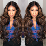Vrvogue Hair Body Wave V Part Wigs Ombre Balayage Colored Virgin Human Hair Glueless Wigs Meets Real Scalp