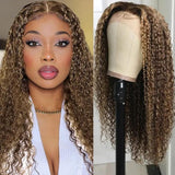 Honey Blonde Highlight Pre Plucked 13x4 / T Part / 4x4 Lace Wigs Ombre Color Long Curly Human Hair Wigs