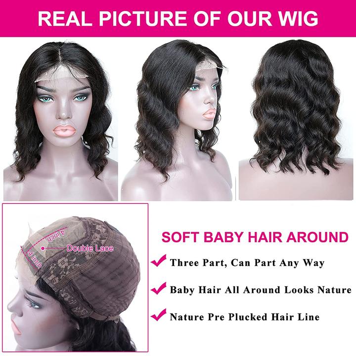 Brazilian Body Wave Wigs 4x4/13x4 Transparent Lace Short Bob Wig 180 210  Density Human Hair Wig