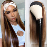 Brazilian Straight Glueless Headband Wigs Ombre #4/27 Highlight Human Hair Wigs 180 Density Vrvogue Hair
