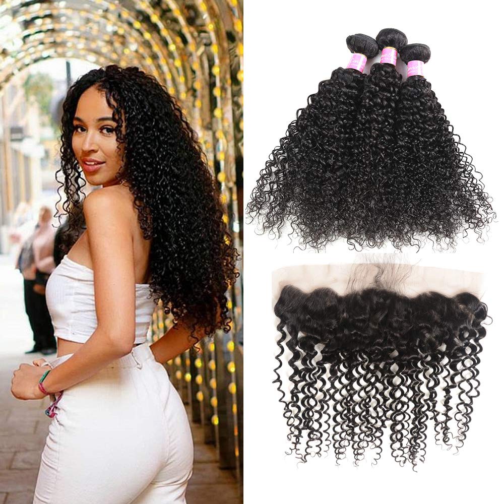 Brazilian Kinky Curly 3 Bundles With 13*4 Lace Frontal 10A Grade 100% Human Remy Hair Vrvogue Hair