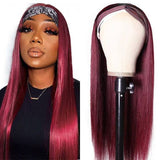 Brazilian Straight Wigs Highlight 99J Glueless Headband Wigs With Pre-attached Scarf 180 210 Density Human Hair Wigs Vrvogue Hair