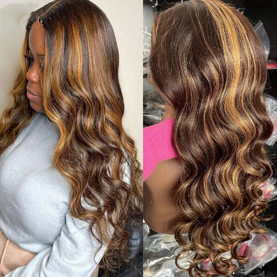 4/27 Highlight Wigs 13x4/T Part/4x4 Lace Front Wigs Body Wave 180 210 Density Virgin Hair Wigs