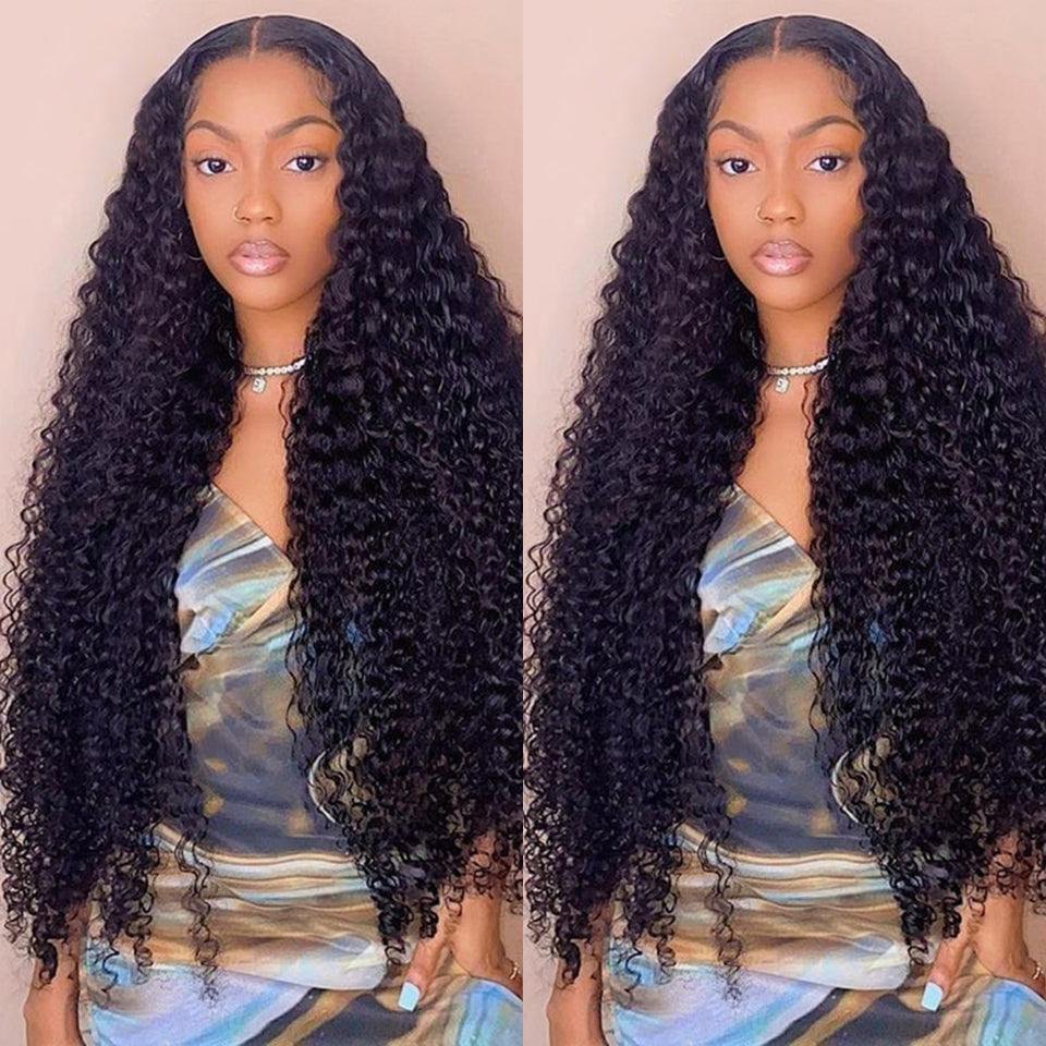 40 Inch 4x4 HD Transparent Lace Closure Wigs Remy Brazilian Human Hair Wigs Deep Wave Wig