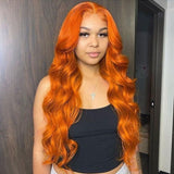 13X4 /T Part/4x4 Ginger Orange Transparent Lace Wigs Body Wave Human Hair Wigs Pre Plucked With Baby Hair
