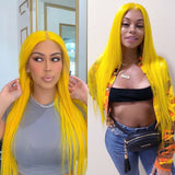 Yellow Colored 13x4 / T Part/4 x4 Transparent Lace Front Human Hair Wigs Straight Hair Peruvian Women Wig Pre Plucked With Baby Hair
