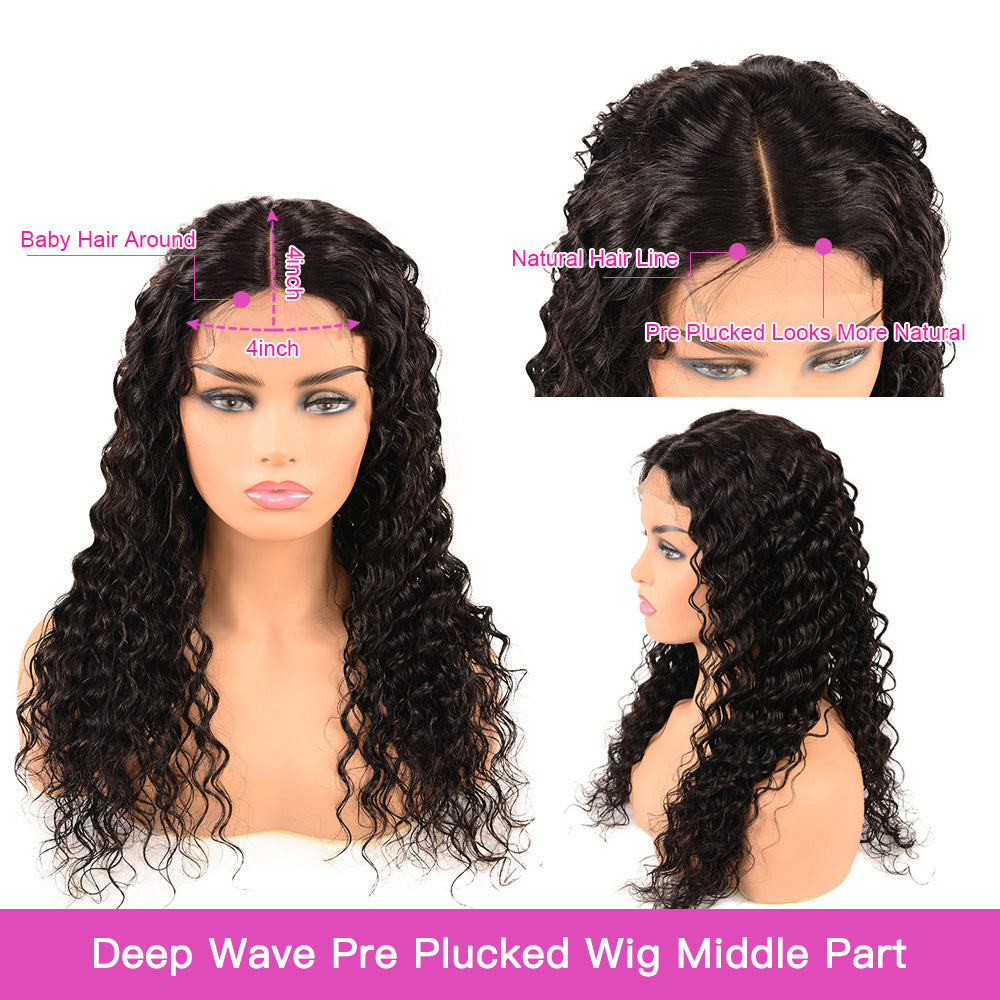 10 Pcs 4x4 Transparent Lace Closure Wig With Baby Hair,Brazilian Deep Wave Human Hair Wigs WholeSale Vrvogue Hair