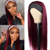 Brazilian Straight Wigs Highlight 99J Glueless Headband Wigs With Pre-attached Scarf 180 210 Density Human Hair Wigs Vrvogue Hair