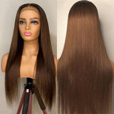 Straight Hair #4 Honey Brown Wig 13*4/T Part/4*4  Lace Wigs Human Hair Wigs 180 210 Density Vrvogue Hair