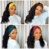 VRVOGUE Brazilian Body Wave Glueless Headband Wigs With Pre-attached Scarf 180 210 Density Natural Color Human Hair Wigs
