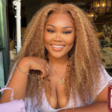 Vrvogue Hair Honey Blonde Kinky Curly 13x4/T Part/4x4 Lace Wigs Pre-Plucked Highlight Wig Human Hair Wigs