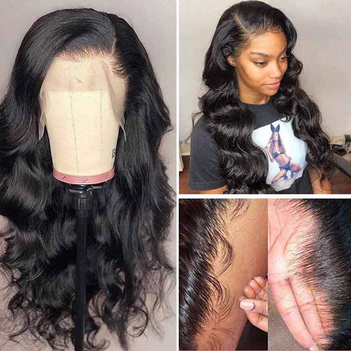Body Wave 13*4 Transparent Lace Front Wigs 180 210 250  Density  Front Human Hair Wigs
