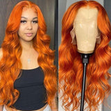 13X4 /T Part/4x4 Ginger Orange Transparent Lace Wigs Body Wave Human Hair Wigs Pre Plucked With Baby Hair