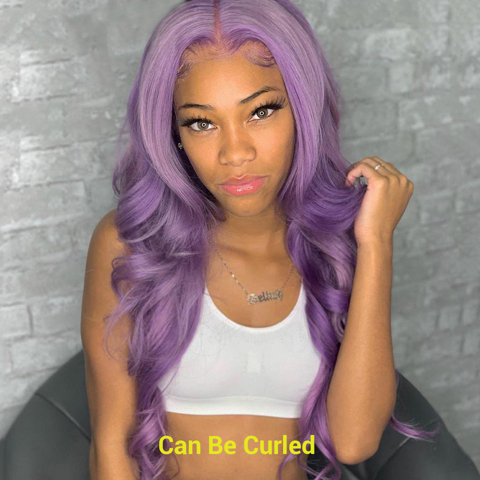 Vrvogue Hair Purple Colored Straight Hair Brazilian Remy Hair 13*4/T Part/4*4 Transparent Lace Wigs 180  210Density Human Hair Wigs