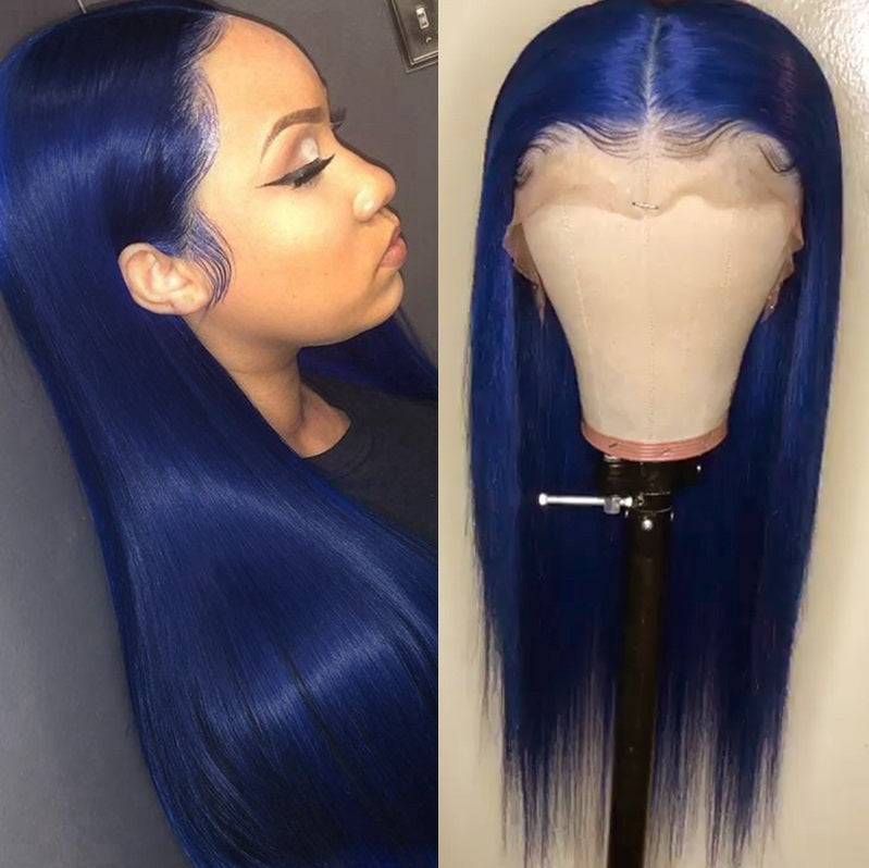 Dark Blue Colored Human Hair Wigs Straight Brazilian Remy Hair 13*4/T Part  Lace  Wigs 180 210Density Vrvogue Hair