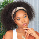 VRVOGUE Brazilian Afro Kinky Curly Glueless Headband Wig With Pre-attached Scarf 180 210 Density Natural