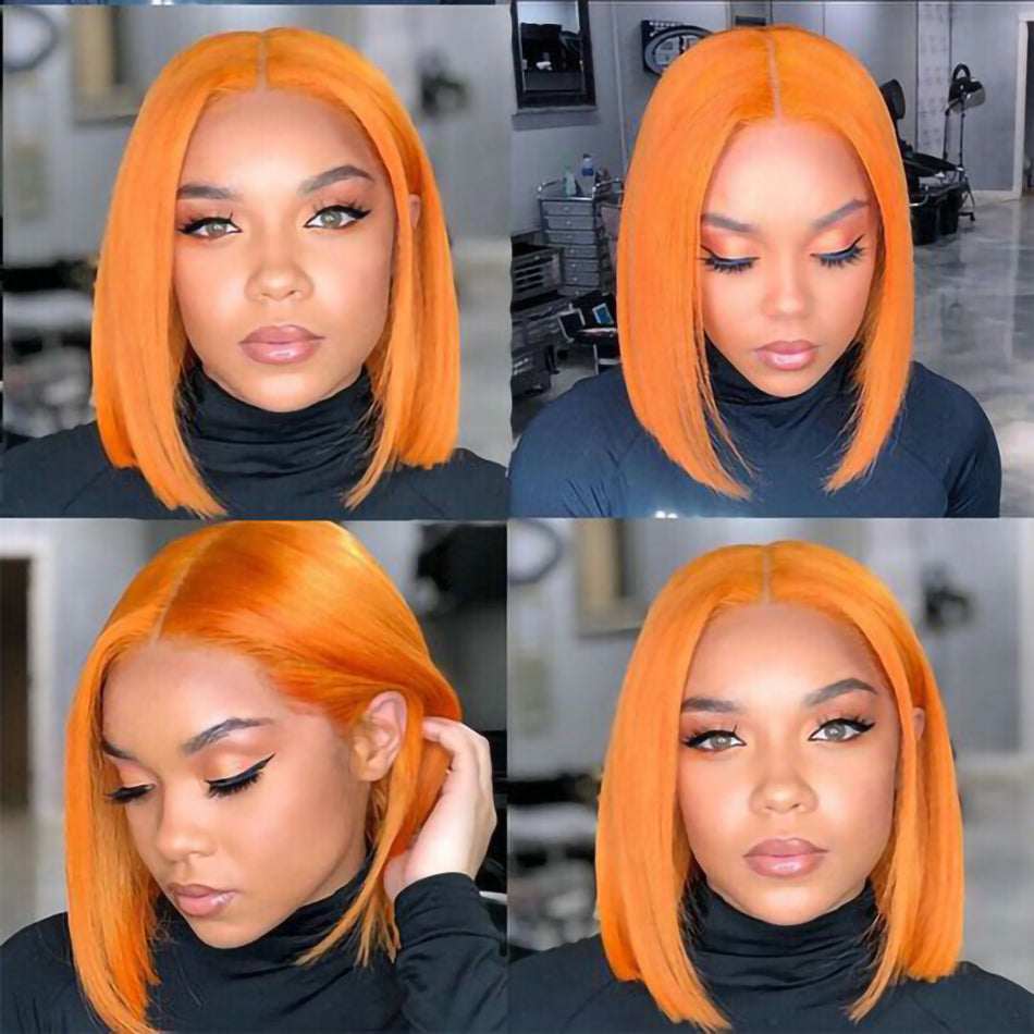 Vrvogue Haur Short Bob Wig Ombre Ginger Orange 13x4/4x4 Transparent Lace Front Wigs 180 210 Density Brazilian Human Hair Highlight Wig