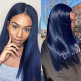 Dark Blue Colored Human Hair Wigs Straight Brazilian Remy Hair 13*4/T Part  Lace  Wigs 180 210Density Vrvogue Hair