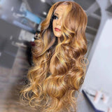 Charming Honey Blonde Highlight Body Wave Vrgin Human Hair Wigs 13x4 Middle Part Lace Front Wig